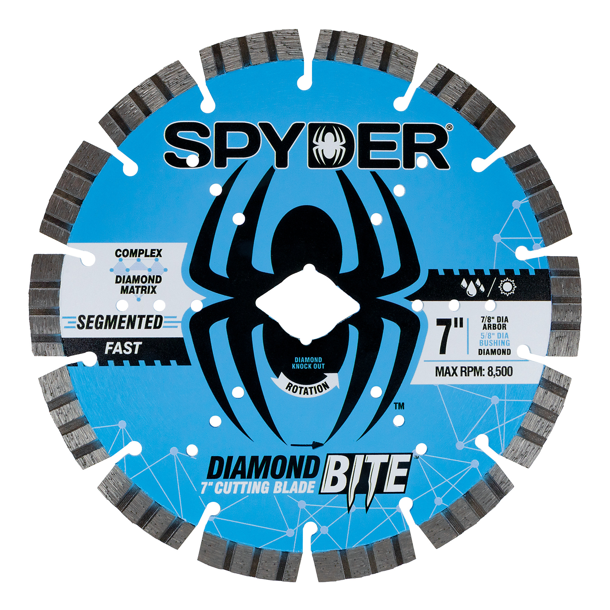 Spyder Segmented Turbo Rim Diamond Saw Blade - 7in. Dia., Wet/Dry, Model# 14121